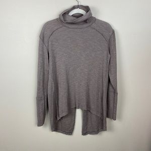 We the Free Funnelneck Split Back Raw Hem Thermal Long Sleeve Top - Size Medium